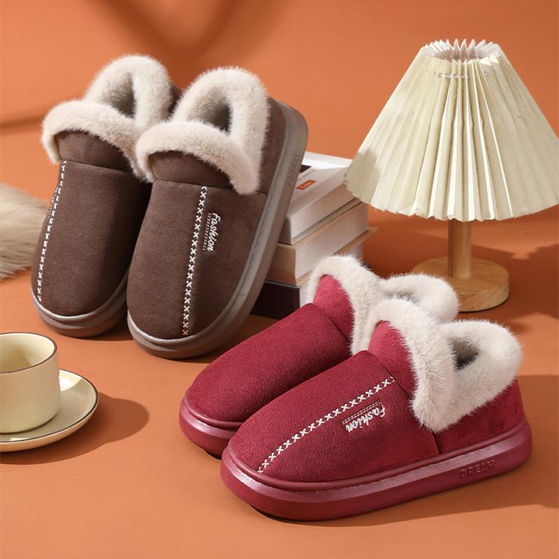 Fashion 2024 Winter Suede Indoor House Slippers Women Faux Fur Closed Toe Couple Furry Slippers New Lightweight Soft Bottom Cotton Shoes