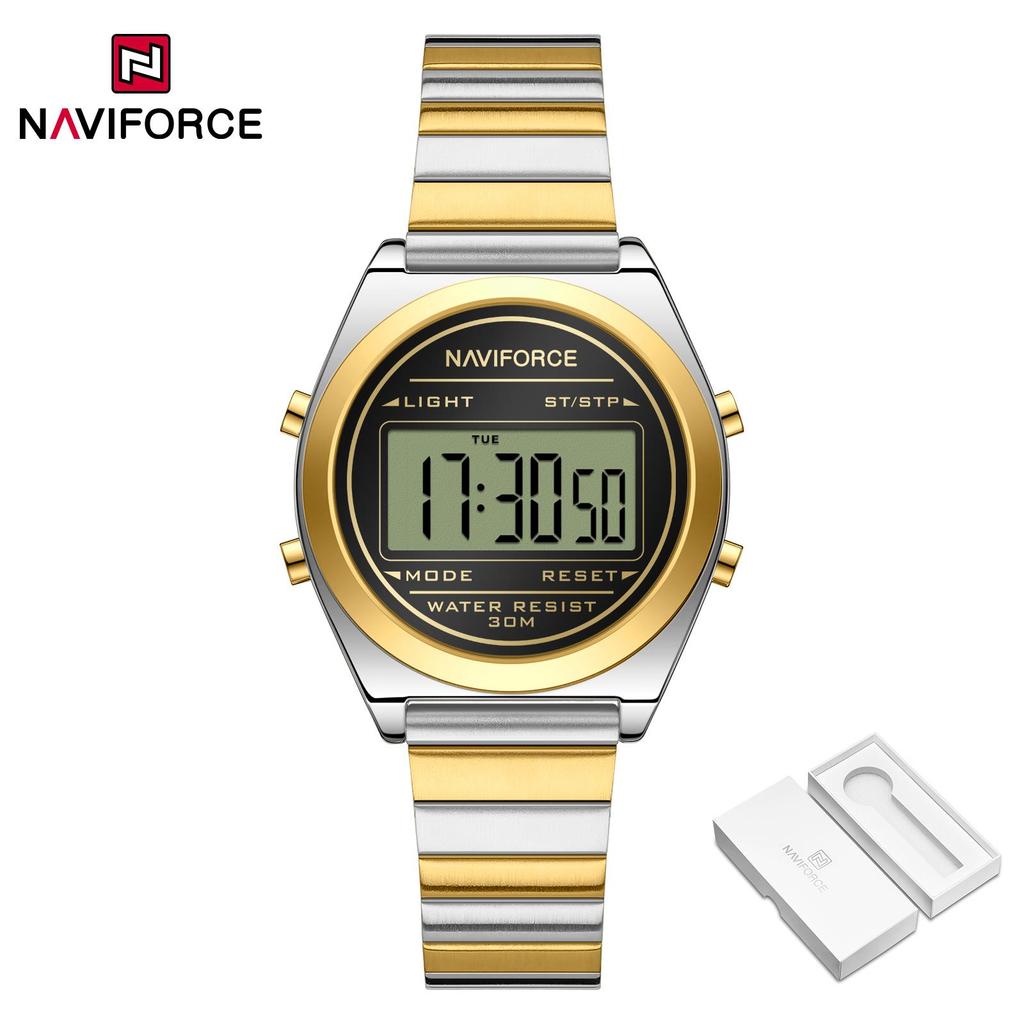 Naviforce Оригинальные женские цифровые часы Ремешок из нержавеющей стали Водонепроницаемый Календарь Хронограф Ночной узор Женские Девушки Повседневные Модные Часы NF5066