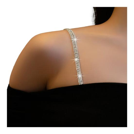 1 Pc Rhinestone Shoulder Strap Silver Rhinestone Bra Shoulder Chain Jewelry Adjustable Underwear Strap for Festival Rave Bridal Wedding Dress