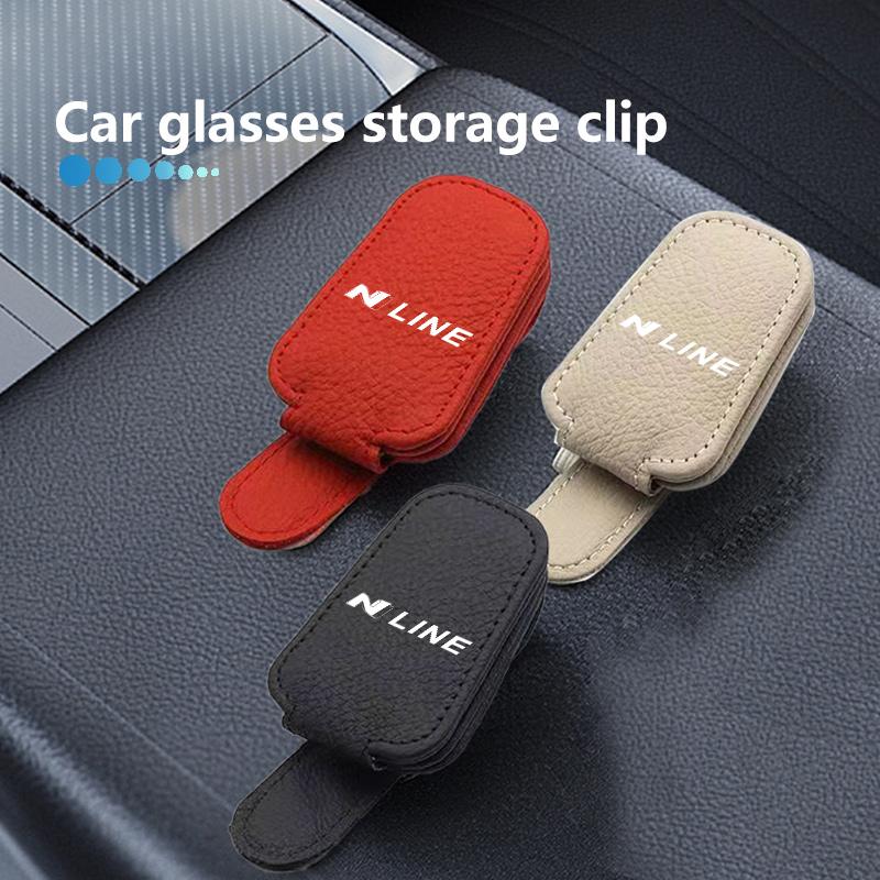 Car Magnetic Leather Eyeglass Holder Visor Sunglasses Clip Accessories For Hyundai N Line i20 i30 Sonata Tucson Azera Elantra HH52