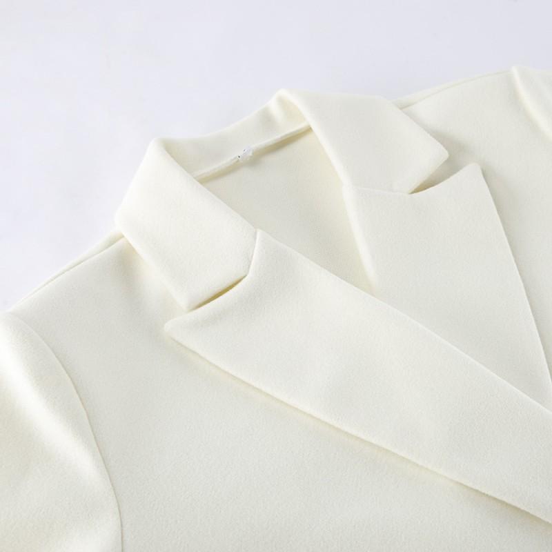 Womens Loose Fit Wool Blend Blazer Coat 2026 Beige Mid-Length Elegant Commuter Outerwear