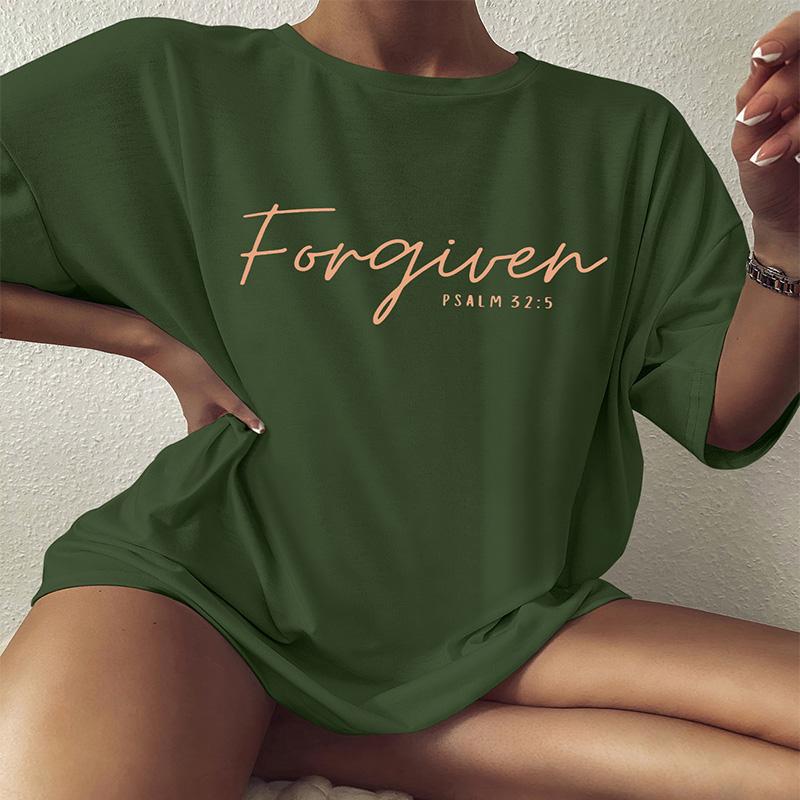 Прощенный псалом 32:5-цветная футболка большого размера, христианская свободная футболка, рубашка с изображением Иисуса, женская модная повседневная хлопковая эстетичная футболка