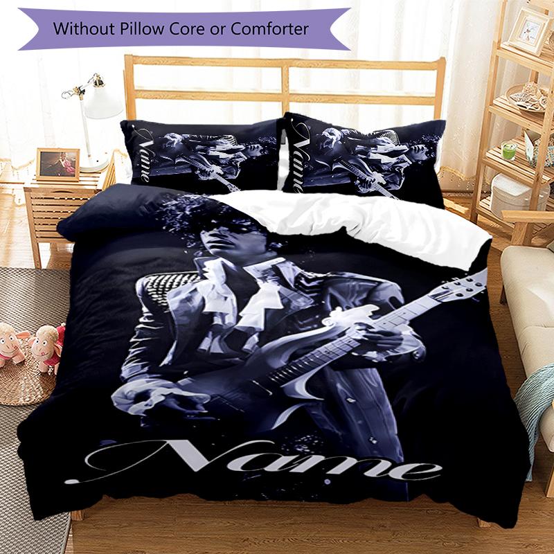 3pcs Custom Name Prince Purple Rain Bedding Set Duvet Cover Closure Includes 1 Duvet Cover & 2 Pillowcases for All Seasons Bedroom Decor