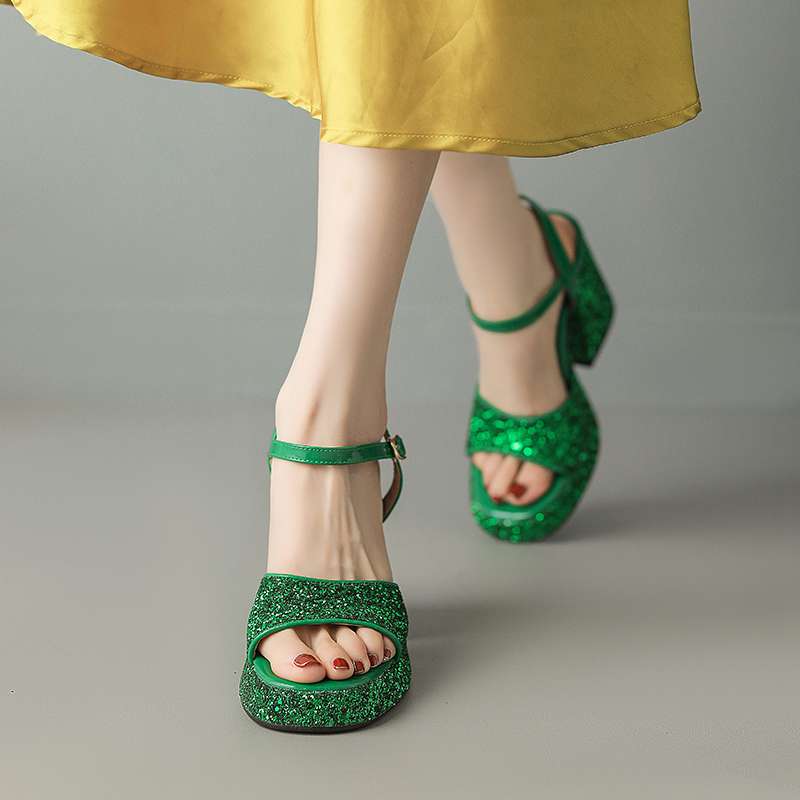 Krazing Pot Sequin Cloth Peep Toe Super High Heels Summer Shoes Buckle Straps Modern Party Fashion Women Sandals