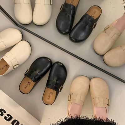 Баотоу полутапочки женские уличные 2025 весна новые модные универсальные кожаные на одном педале на толстой подошве тапочки Birkencool