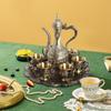 Bronze Tea Set, 1 Pot & 6 Cups with Tray, Retro Style Copper Tea Service for Home & Kitchen, Classic Coffee Pot and Teacup Set