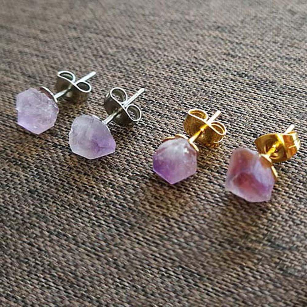 Rough Stone Purple Natural Amethyst Women Earrings Ear Studs Korean Style Amethyst Stud Earrings