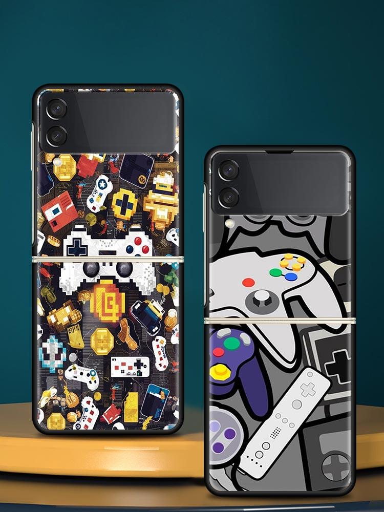 Game Controller Graphic Hard PC Phone Case For Samsung Galaxy Z Flip 7 6 5 4 Black Cover For Galaxy Z Flip 3 Foldable Fundas Bag