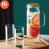 Hi Nordic Creative Transparent Glass Water Bottle Juice Jug High Capacity Heatable Tea Pot Kettle Heat-Resistant Leak-Proof Carafe