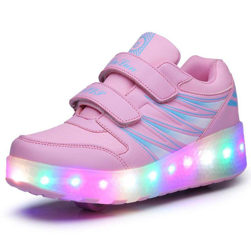 Versatile Led Shoes With Wheels Mesh Roller Skate Glowing Kid Luminous Unisex Sneakers