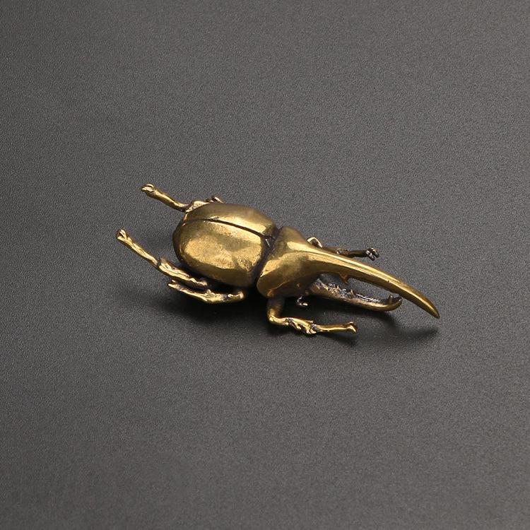 Solid Brass Simulation Insect Small Sculpture Creative Japanese Rhinoceros Beetle Insect Animal Ornament Home Decor Crafts