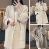 Women Fall Winter Cardigan Sweater Open Stitch Knitted Pockets Lapel Loose Thick Warm Soft Elastic Long Sleeve Plus Size Mid Length Lady Coat Jacket