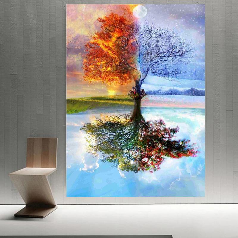 Полный 5D Diy алмазная живопись Волшебное дерево четырех сезонов Алмазная вышивка полная вышивка крестиком домашний декор подарок ручной работы
