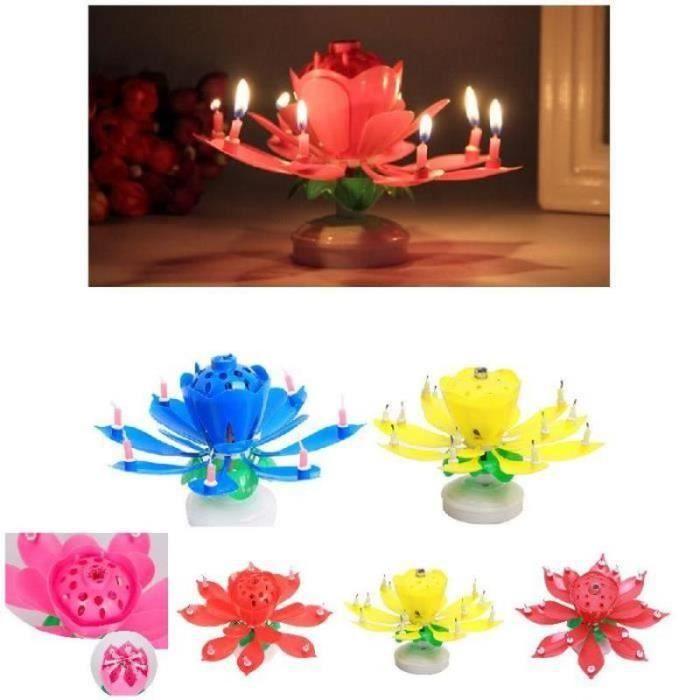 Свечи для Дня рождения - BT07985 - Цветок лотоса - Красный - Украшение для торта - Вращающаяся музыка