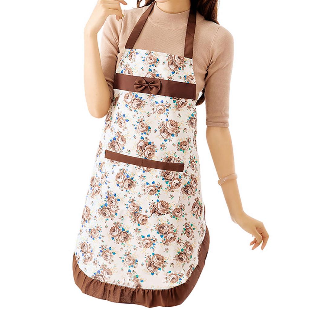 Women's Kitchen Floral Apron With Pockets And Adjustable Waist Belt Waterproof Women's Bib Apron