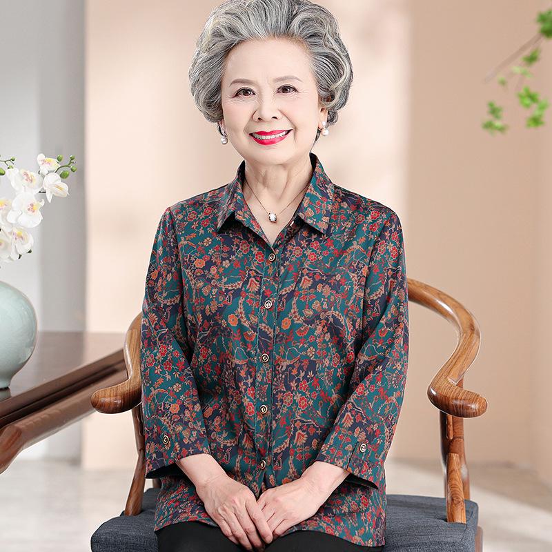 2026 Summer Silk Seven-Sleeve Top for Middle-Aged & Elderly Women