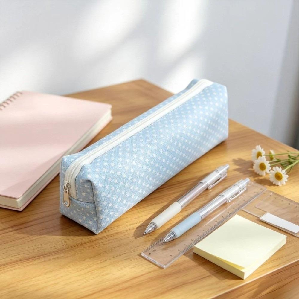 Durable Rabbit Floral Polka-Dot Print Pencil Case Large Capacity Zipper Closure Pen Bag Stationery Storage Bag Gift