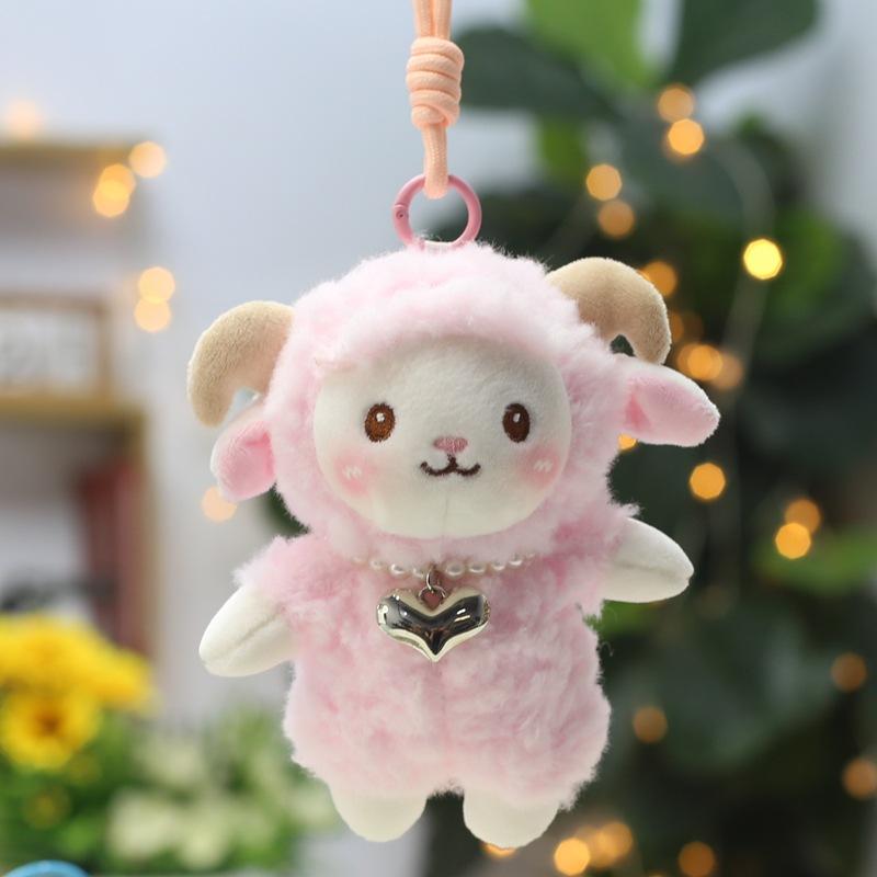 Cute Cartoon Lamb Plush Keychain Soft Fluffy with Necklace Purse Decor Accessory for Girls Birthday Gifts