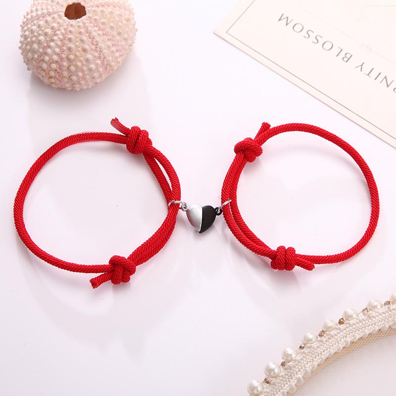 Trendy Black & White Love Magnet Milan Rope Couple Bracelets for Girlfriends