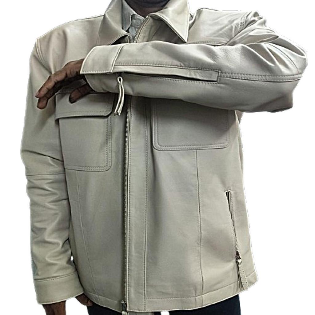 Мужская куртка-рубашка из натуральной кожи ягненка, кремово-белая, новая мужская кожаная куртка, классическая рубашка, Western Cafe Racer, Bike Rider, стильная рубашка