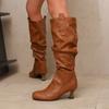 Women's High-heeled Boots Autumn and Winter Simple and Versatile Solid Color Large-size Casual Medium Boots