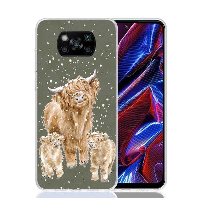 Милый чехол для телефона с шотландской коровой для Xiaomi Poco X7 X6 X5 Pro F7 Ultra Redmi 15C 15 13 13C 12 12C 10 10A 10C 9 9A 9C 9T Cover Poco X
