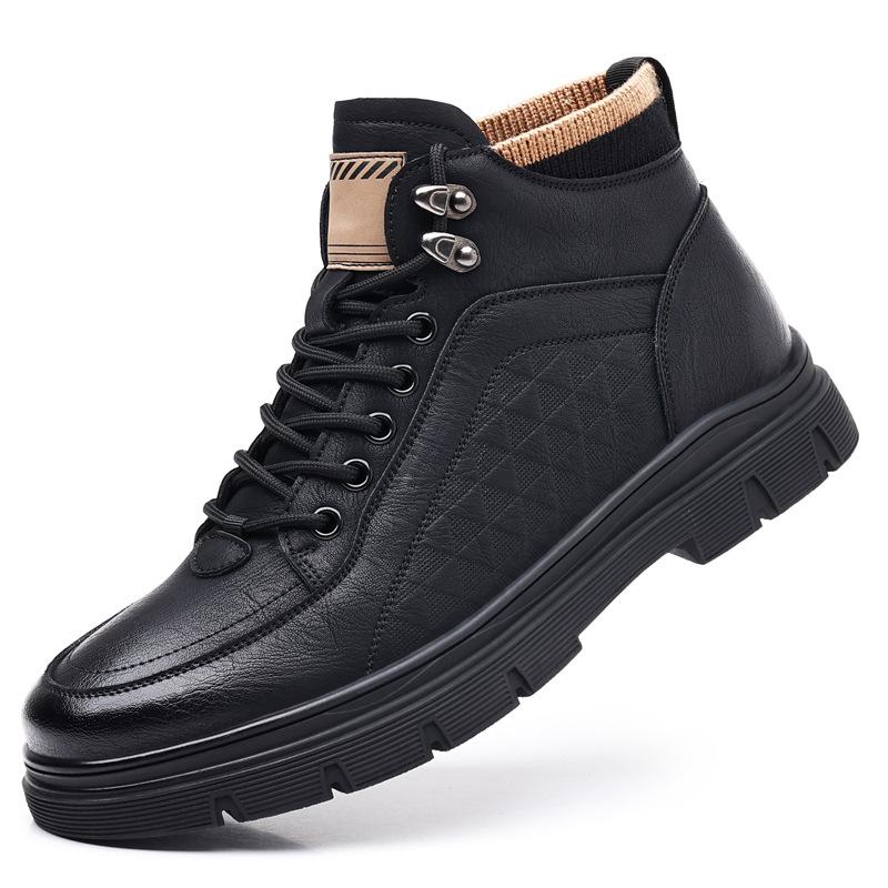 2025 новые бархатные ботинки Мартин мужские ботинки из черной кожи в британском стиле повседневные ботинки на высокой платформе хлопковые ботинки для Северо-Востока