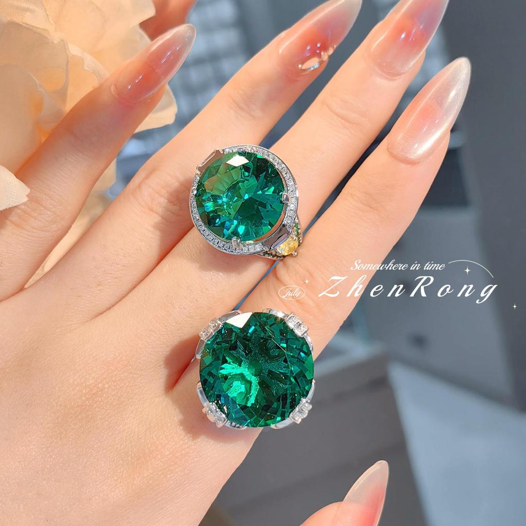 Luxury Designer Queen Simulated Paraiba & Emerald Ring for Women
