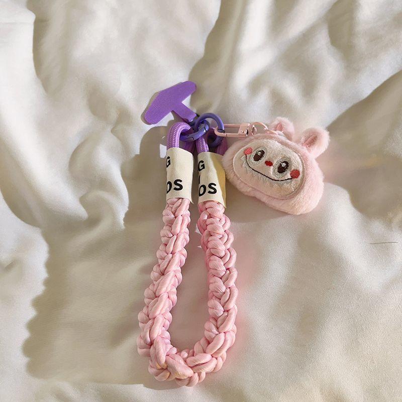 Girl Cute White Rag Cloth Head Pendant Mobile Phone Case Lanyard Wrist Strap Fried Dough Twists Rope Car Key Chain Universal