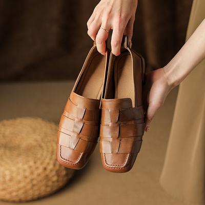 Мода 2025 НОВЫЕ Осенние Женские Лоферы Натуральная Кожа Женская Обувь Квадратный Носок Массивный Каблук Обувь Женские Туфли Мягкая Женская Обувь