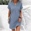 V-neck Solid Color Pullover Comfortable Casual Button Up Dress