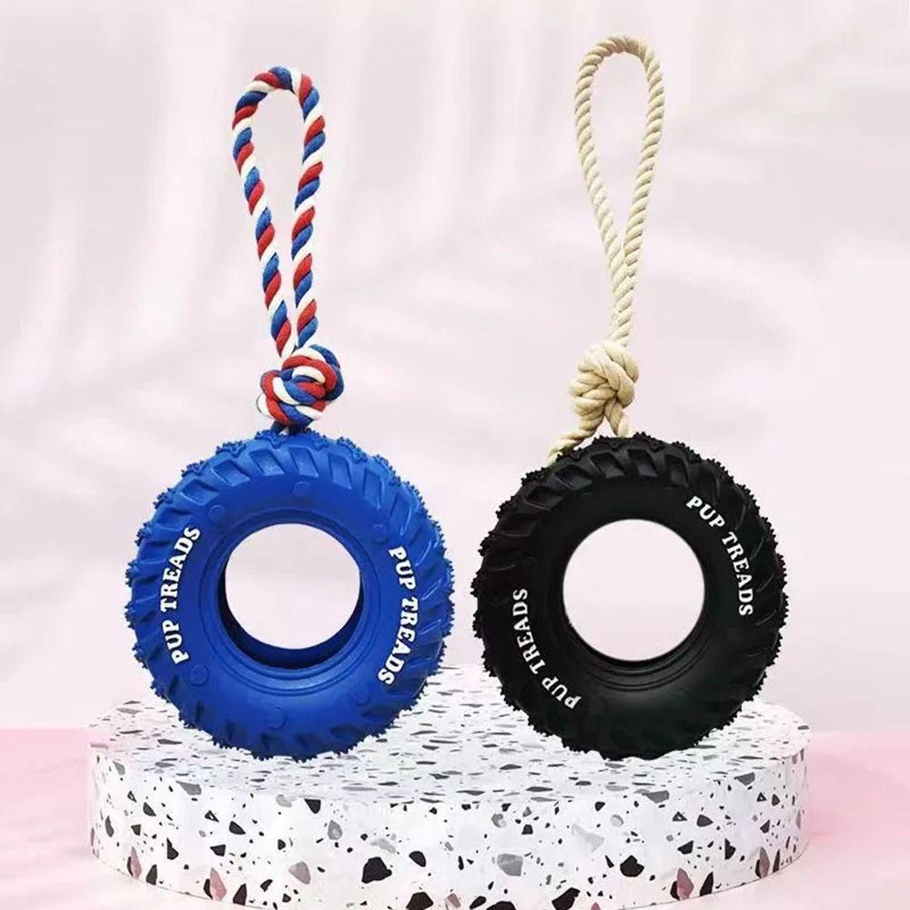 With Rope Dog Teething Toys Interactive Rubber Dog Tire Toy Durable Dog Tire Chewing Toy Home