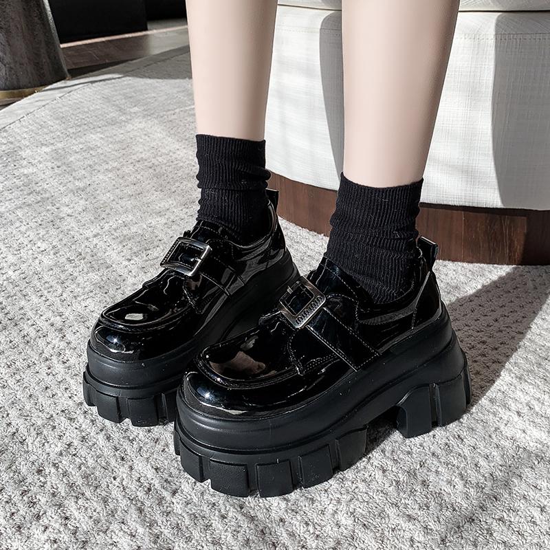 Мода Весна Лето Обувь British Walker Женская Лакированная Кожа Обувь на Платформе Высокая Платформа Массивный Каблук Туфли-Лодочки 9 см zapatos de mujer
