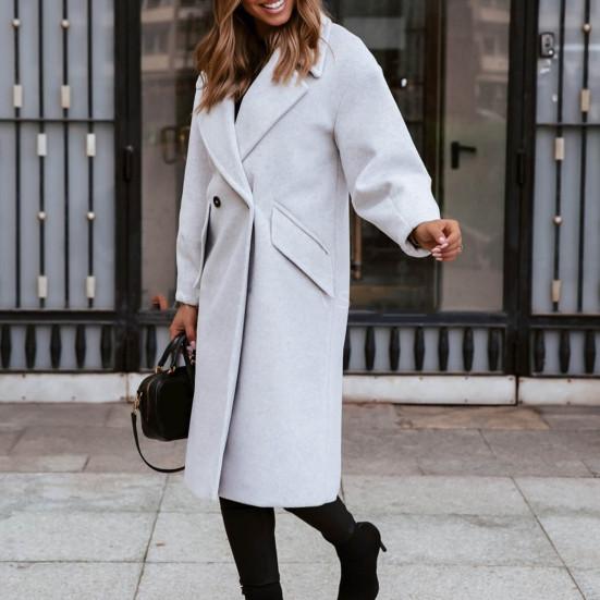 Women Oversize Coat Solid Color Double Breasted Turndown Collar Pockets Overcoat Office