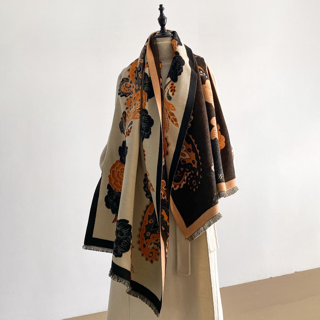 Luxury Ultra Soft Imitation Cashmere Scarf for Women Winter Thickened Jacquard Wrap Shawl Stylish Patterns 2-Sided Design