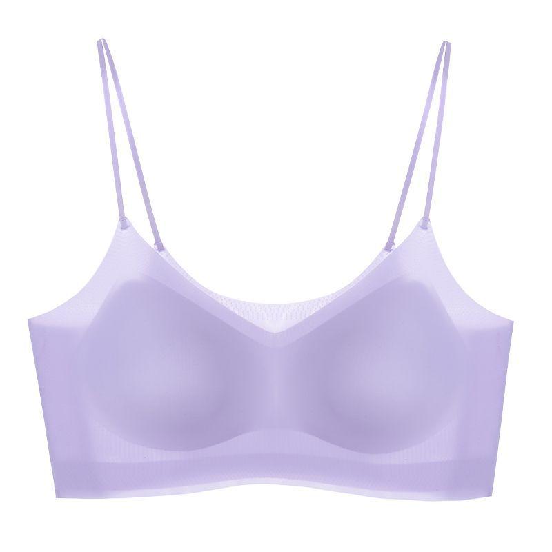 Underwear women's summer seamless thin ice silk beautiful back sports without steel ring, large chest shows small chest gathering, shoulder strap bra