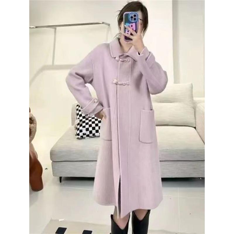 Новое двухстороннее шерстяное пальто средней длины в корейском стиле, свободное повседневное шерстяное пальто