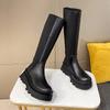 Fashion Women High Boots 2024 Spring Autumn Ladies Fashion Platform Mid Calf PU Leather Slip On Goth Knee Long Boots Black Woman Shoes
