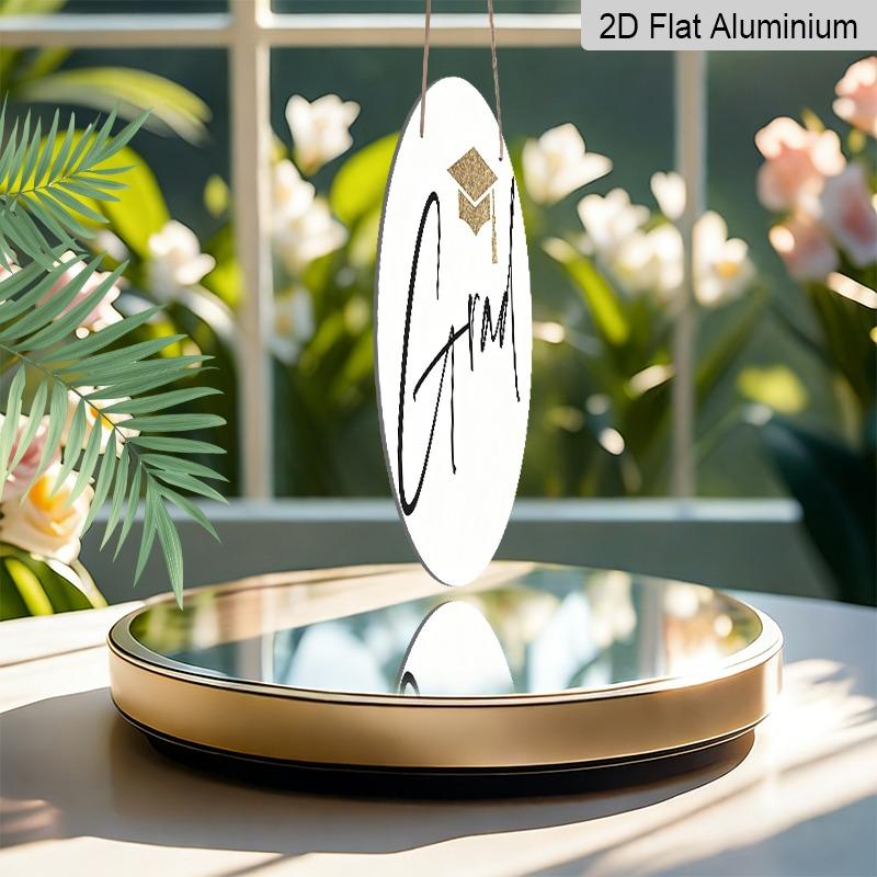 2D Flat Aluminum Graduation-themed Wall Hanging, Available in Various Sizes. A Minimalist, Luxurious Style Pendant in Black, White, and Gold Accents