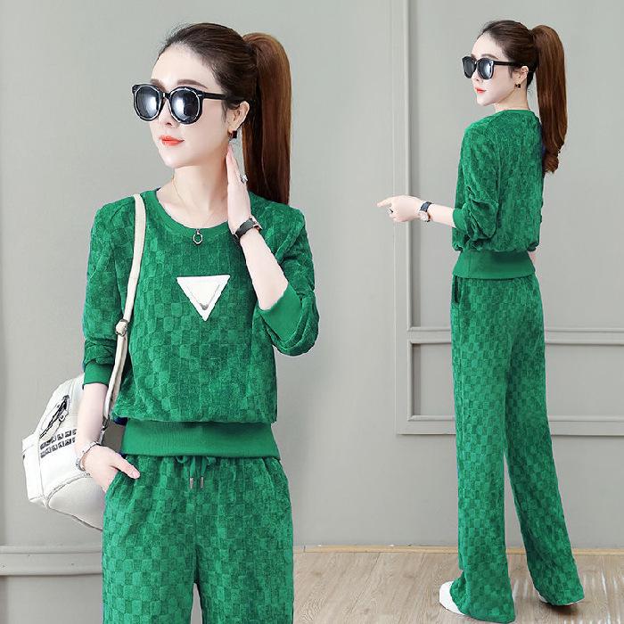 Women's Casual Sportswear Set: Spring/Autumn 2024, Fashionable Loose Fit, Large Size, Long-Sleeve Two-Piece Suit