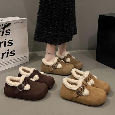 Кожаные женские туфли на скрытой платформе, осенне-зимние новые бархатные теплые хлопковые туфли на толстой подошве, пушистые туфли-однопедальки