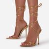 New Summer Women Golden Strappy Sandals Fashion Electroplating Thin High Heels Sexy Pointed Toe Lace -Up Party Shoes