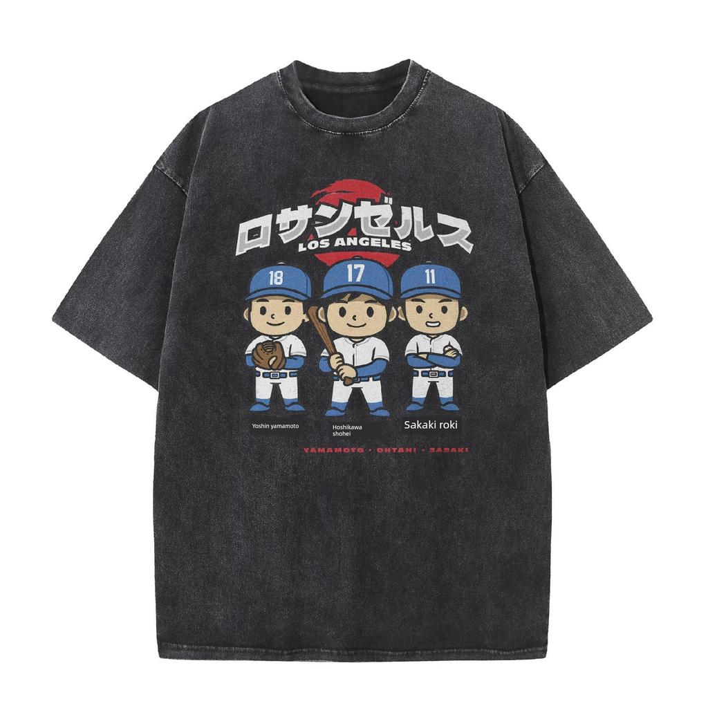 Major League Baseball Ohtani Shohei Ohtani Vintage Washed Retro Crew Neck Short-Sleeve T-Shirt