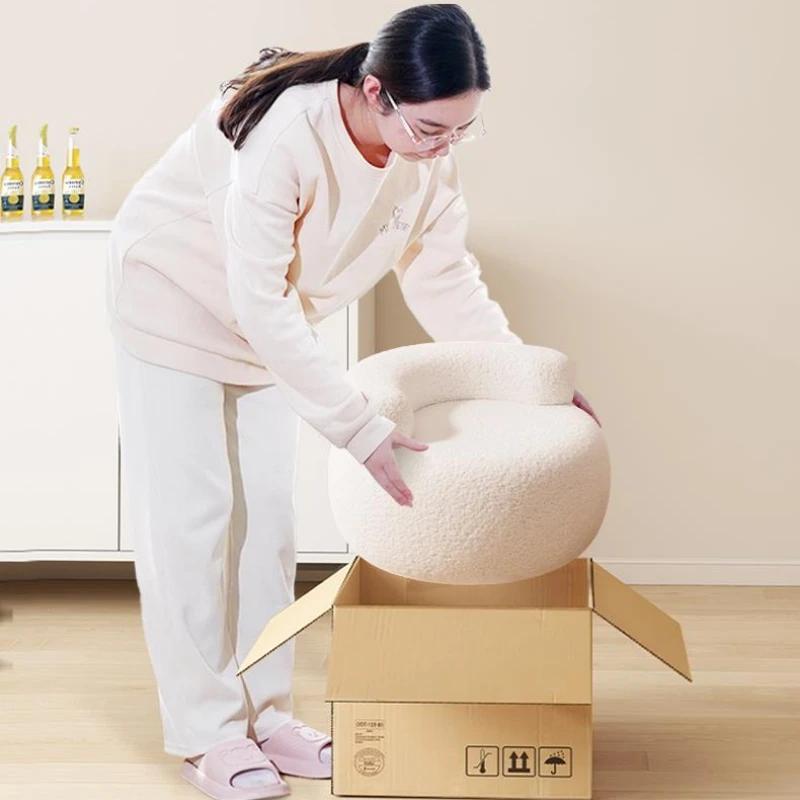 Шерстяной Пуфик-Табурет для Гостиной Кремовый Стиль Тыквенный Пуф Милый Короткий Стул в Форме Q Противоскользящий Табурет для Обуви в Прихожую