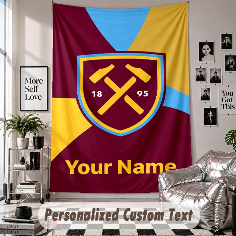 Wall Hanging Tapestry With Custom Name & Text, West Ham United FC Decorative Tapestry For Bedroom