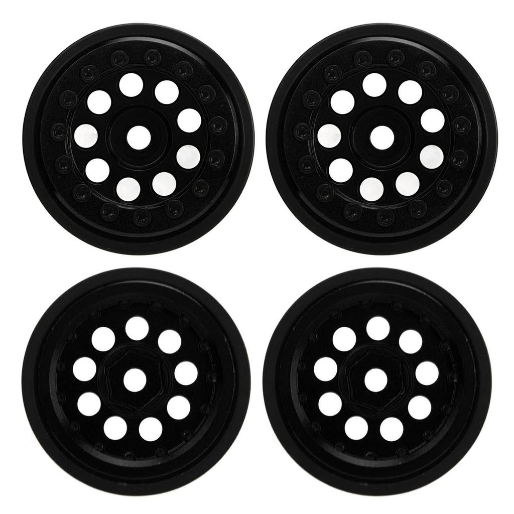 4Pcs 1.0 Inch Wheel Hub 9 Round Hole Aluminum Alloy Hub for FMS FCX24 1 24 Remote Control Climbing Car Black
