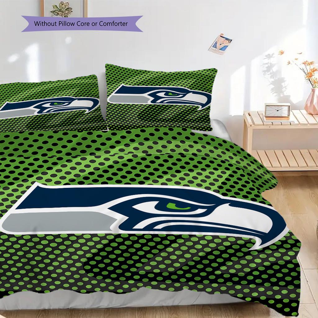 Постельное белье с узором Seattle Seahawks Комплект одеял Покрывало Наволочка Домашний Декор Подарок на День Рождения (1 пододеяльник + 2 наволочки, без наполнителя)