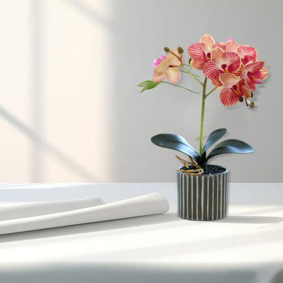Artificial Potted Plant Faux Moth Orchid Bonsai Desktop Artificial Potted Phalaenopsis Flowers for Home Dining Table Office Desk Decoration