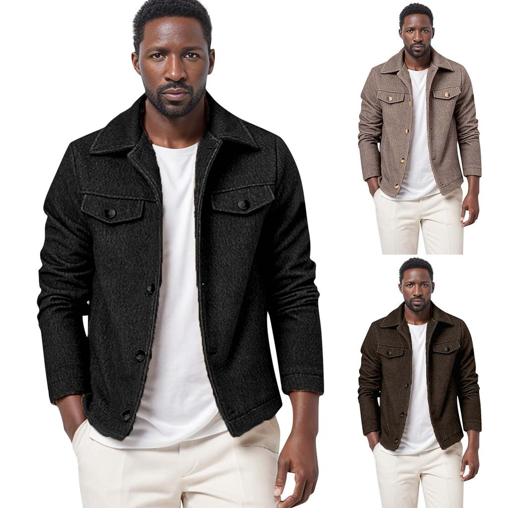 Мужское модное шерстяное пальто с лацканами, однобортное, однотонное, повседневное, приталенного кроя