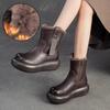 Retro Warm Side Zipper Thick Soled Women's Short Boots Genuine Leather Wool Snow Boots